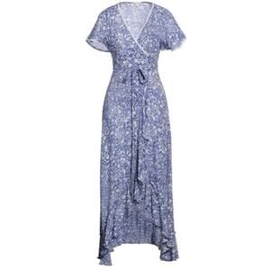 Poupette St. Barth Blue Floral Wrap Midi Dress